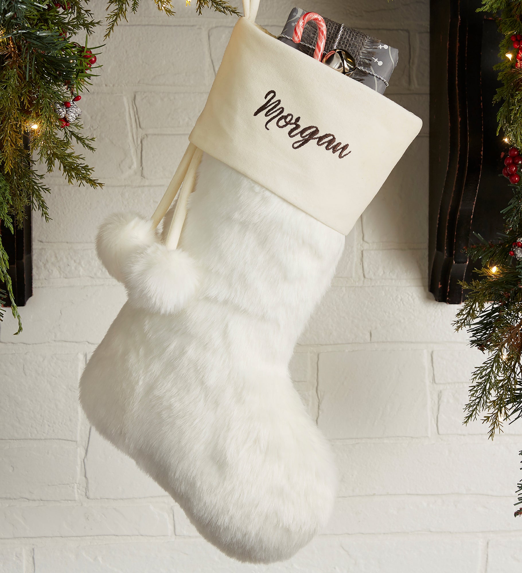 Embroidered Faux Fur Christmas Stockings